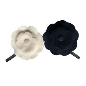 NEW NWT 2 CHANEL Authentic Vintage black & white Felt Camellia Flower Brooch Pin